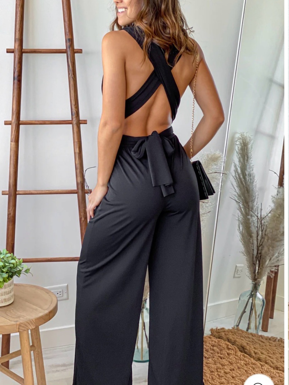 Revamped Black Multi Tie Jumpsuit size small - Picture 2 of 4